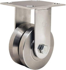 Hamilton - 4" Diam x 2" Wide, Stainless Steel Rigid Caster - 850 Lb Capacity, Top Plate Mount, 3-3/4" x 4-1/2" Plate, Stainless Steel Precision Ball Bearing - USA Tool & Supply