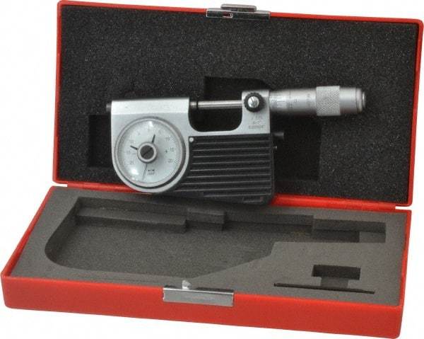 Value Collection - 0 to 1 Inch Range, 0.0001 Inch Graduation, Satin Chrome Finish Mechanical Indicating Micrometer - Accurate to 0.0001 Inch - USA Tool & Supply