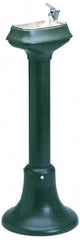 Halsey Taylor - Cast Iron Outdoor Pedestal Water Cooler & Fountain - Push Button Operated Bubbler, Cast Iron Green Enamel Finish - USA Tool & Supply