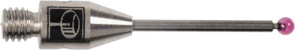 Renishaw - 0.02 Inch Ball Diameter, Carbide Stem, M2 Thread, Ruby Point Ball Tip CMM Stylus - 0.28 Inch Working Length, 0.012 Inch Stem Diameter, 0.79 Inch Overall Length - USA Tool & Supply