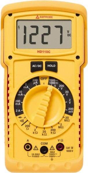 Amprobe - 2670779, CAT IV, 1,000 VAC/VDC, Digital Manual Ranging Multimeter - 20 mOhm, Measures Voltage, Current, Resistance - USA Tool & Supply