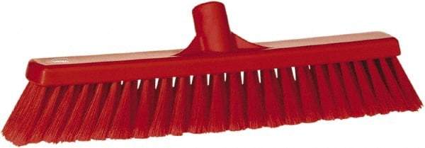 Vikan - 16" Fine Particle Synthetic Push Broom - 2" Bristle Length, Plastic Block, European Threaded Handle Connection - USA Tool & Supply