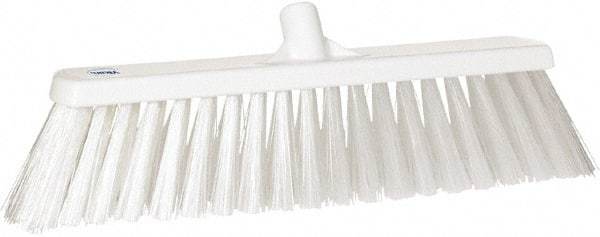 Vikan - 19" Heavy Duty Synthetic Push Broom - 4-25/64" Bristle Length, Plastic Block, European Threaded Handle Connection - USA Tool & Supply