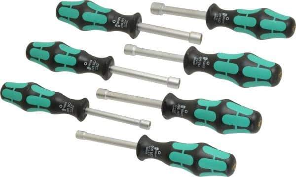 Wera - 7 Piece 3/16 to 1/2" Nutdriver Set - Hollow Shaft, Ergonomic Handle - USA Tool & Supply