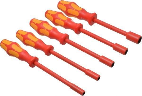 Wera - 5 Piece 7/32 to 1/2" Insulated Nutdriver Set - Solid Shaft, Ergonomic Handle - USA Tool & Supply