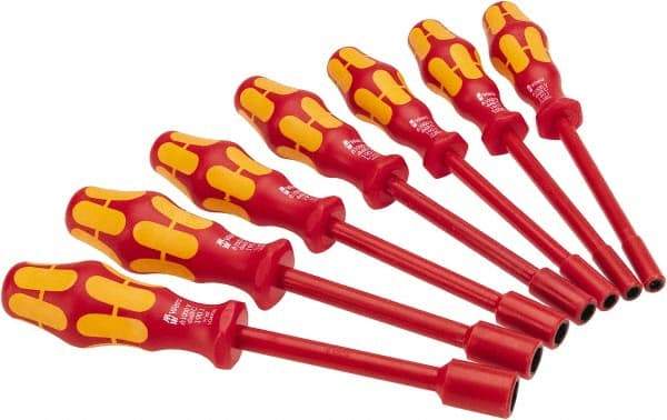 Wera - 7 Piece 3/16 to 1/2" Insulated Nutdriver Set - Solid Shaft, Ergonomic Handle - USA Tool & Supply