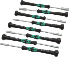 Wera - 8 Piece 3/32 to 1/4" Electronic Nutdriver Set - Solid Shaft, Ergonomic Handle - USA Tool & Supply