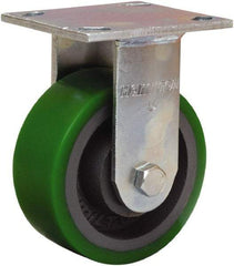 Hamilton - 5" Diam x 2" Wide x 7" OAH Top Plate Mount Rigid Caster - Polyurethane Mold onto Cast Iron Center, 1,050 Lb Capacity, Sealed Precision Ball Bearing, 4 x 4-1/2" Plate - USA Tool & Supply