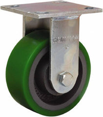 Hamilton - 5" Diam x 2" Wide x 6-1/2" OAH Top Plate Mount Rigid Caster - Polyurethane Mold onto Cast Iron Center, 900 Lb Capacity, Sealed Precision Ball Bearing, 4 x 4-1/2" Plate - USA Tool & Supply