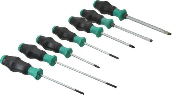 Wera - 7 Piece Phillips & Slotted Screwdriver Set - Blade Sizes: Width Metric 4, 4.5, 6.5 & 9, Bit Sizes: Philips #1 to #2, Metric Length mm: #1 x 80mm, #2 x 100mm, 4mm x 100mm, 4mm x 125mm, 4.5 x 100mm, 6.5mm x 125mm & 9mm x 150mm - USA Tool & Supply