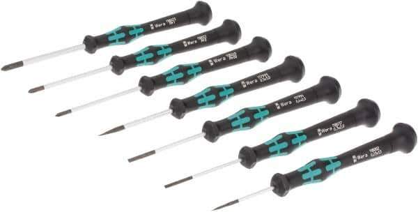 Wera - 7 Piece Phillips & Slotted Screwdriver Set - Blade Sizes: Width Metric 1.5, 2, 2.5 & 3.5, Bit Sizes: Philips #00 to #1 - USA Tool & Supply