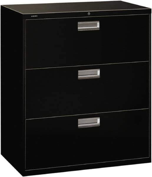 Hon - 36" Wide x 40-7/8" High x 19-1/4" Deep, 3 Drawer Lateral File with Lock - Steel, Black - USA Tool & Supply