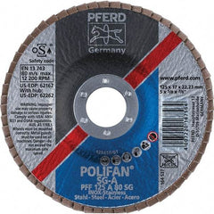 PFERD - 80 Grit, 5" Disc Diam, 7/8" Center Hole, Type 27 Aluminum Oxide Flap Disc - 12,200 Max RPM, Fiberglass Backing, Arbor Attaching System, Coated - USA Tool & Supply