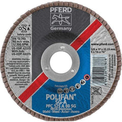 PFERD - 80 Grit, 5" Disc Diam, 7/8" Center Hole, Type 29 Aluminum Oxide Flap Disc - 12,200 Max RPM, Fiberglass Backing, Arbor Attaching System, Coated - USA Tool & Supply