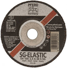 PFERD - 46 Grit, 4" Wheel Diam, 3/32" Wheel Thickness, 5/8" Arbor Hole, Type 27 Depressed Center Wheel - Exact Industrial Supply