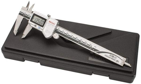 Mitutoyo - 0 to 150mm Range, 0.01mm Resolution, IP67 Electronic Caliper - Stainless Steel with 40mm Carbide-Tipped Jaws, 0.02mm Accuracy, SPC Output - USA Tool & Supply
