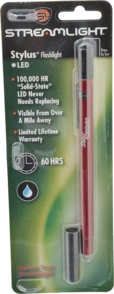 Streamlight - White LED Bulb, Mini Flashlight - Red Aluminum Body, 3 AAAA Alkaline Batteries Included - USA Tool & Supply