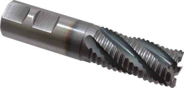 Hertel - 7/8" Diam, Coarse Pitch, 1-7/8" LOC, 5 Flute Cobalt Roughing Square End Mill - TiCN Finish, 4-1/8" OAL, 7/8" Shank Diam, Single End, 30° Helix - USA Tool & Supply