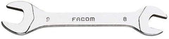 Facom - 8mm x 9mm Stubby Open End Wrench - 3-1/2" OAL, Double End, Satin Finish, 15° Head Angle - USA Tool & Supply