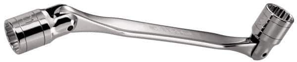 Facom - 21 x 23", 12 Point, Satin Chrome Coated, Double Flex-End Socket Wrench - 13-1/32" OAL, 41.5mm Head Thickness - USA Tool & Supply