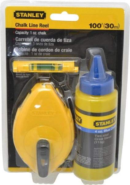 Stanley - 100' Long Chalk Reel, Chalk, Line Level - Blue - USA Tool & Supply