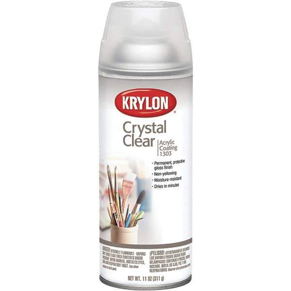 Krylon - Crystal Clear, Gloss, Acrylic Coating Spray Paint - 15 to 20 Sq Ft per Can, 11 oz Container - USA Tool & Supply