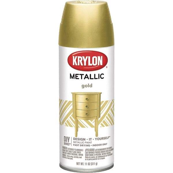 Krylon - Gold, Metallic, Aerosol Spray Paint - 15 to 20 Sq Ft per Can, 12 oz Container - USA Tool & Supply