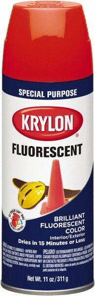 Krylon - Orange Yellow, Fluorescent, Aerosol Spray Paint - 15 to 20 Sq Ft per Can, 12 oz Container - USA Tool & Supply