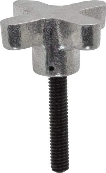 Gibraltar - 5/16-18 Lobed Shoulder Flat Tip Grade C-12L14 Steel Thumb Screw - 2-5/8" OAL, 2" Head Diam x 1" Head Height, Black Oxide Finish - USA Tool & Supply