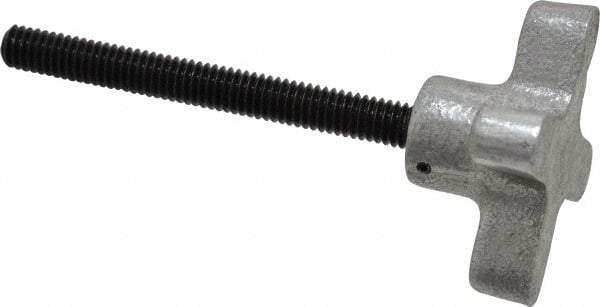 Gibraltar - 5/16-18 Lobed Shoulder Flat Tip Grade C-12L14 Steel Thumb Screw - 3-7/8" OAL, 2" Head Diam x 1" Head Height, Black Oxide Finish - USA Tool & Supply