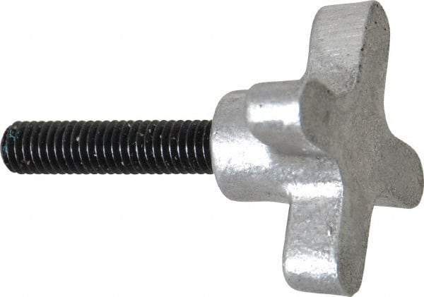 Gibraltar - 3/8-16 Lobed Shoulder Flat Tip Grade C-12L14 Steel Thumb Screw - 2-5/8" OAL, 2" Head Diam x 1" Head Height, Black Oxide Finish - USA Tool & Supply