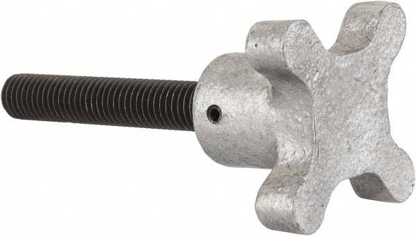 Gibraltar - 1/2-13 Lobed Shoulder Flat Tip Grade C-12L14 Steel Thumb Screw - 4-1/2" OAL, 2-1/2" Head Diam x 1-1/2" Head Height, Black Oxide Finish - USA Tool & Supply