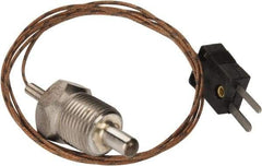 Thermo Electric - 0 to 900°F, J Pipe Plug, Thermocouple Probe - 5 Ft. Cable Length, Mini Connector, 1/2 Inch Probe Sheath Length, 6 Sec Response Time - USA Tool & Supply