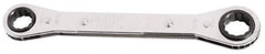 Proto - 7mm x 8mm 6 Point Reversible Ratcheting Offset Box Wrench - Double End, 9/16" Head Diam x 3/8" Head Thickness, 4" OAL, Steel, Chrome Finish, 25° Offset - USA Tool & Supply