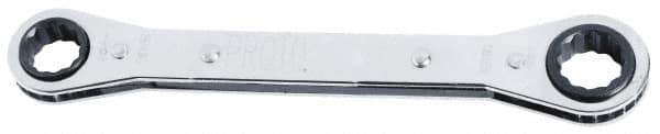 Proto - 15mm x 17mm 12 Point Reversible Ratcheting Offset Box Wrench - Double End, 1-19/64" Head Diam x 1/2" Head Thickness, 7-3/4" OAL, Steel, Chrome Finish, 25° Offset - USA Tool & Supply