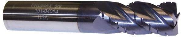 ProMax - 5/8" Diam, 1-1/4" LOC, 4 Flute Solid Carbide Roughing & Finishing Corner Radius End Mill - AlTiN Finish, 3-1/2" OAL, 5/8" Shank Diam, Weldon Shank, 40° Helix, Centercutting, Regular Length - USA Tool & Supply