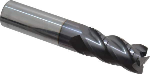 ProMax - 3/4" Diam, 1-5/8" LOC, 4 Flute Solid Carbide Roughing & Finishing Corner Radius End Mill - AlTiN Finish, 4" OAL, 3/4" Shank Diam, Weldon Shank, 40° Helix, Centercutting, Regular Length - USA Tool & Supply