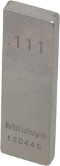 Mitutoyo - 0.111" Rectangular Steel Gage Block - Accuracy Grade 0, Includes Certificate of Inspection - USA Tool & Supply