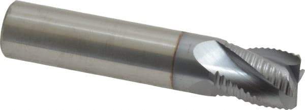 Accupro - 1/2" Diam, Fine Pitch, 5/8" LOC, 4 Flute Solid Carbide Roughing Square End Mill - TiCN Finish, 2-1/2" OAL, 1/2" Shank Diam, Single End, Centercutting, 30° Helix - USA Tool & Supply