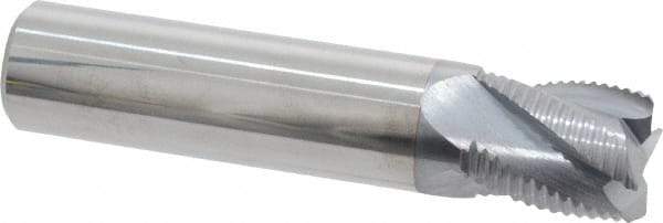 Accupro - 5/8" Diam, Fine Pitch, 3/4" LOC, 4 Flute Solid Carbide Roughing Square End Mill - TiCN Finish, 3" OAL, 5/8" Shank Diam, Single End, Centercutting, 30° Helix - USA Tool & Supply