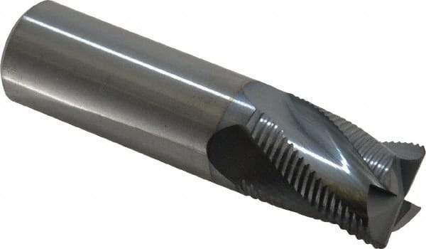 Accupro - 3/4" Diam, Fine Pitch, 1" LOC, 4 Flute Solid Carbide Roughing Square End Mill - TiCN Finish, 3" OAL, 3/4" Shank Diam, Single End, Centercutting, 30° Helix - USA Tool & Supply