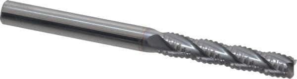 Accupro - 1/4" Diam, Fine Pitch, 1-1/8" LOC, 4 Flute Solid Carbide Roughing Square End Mill - TiCN Finish, 3" OAL, 1/4" Shank Diam, Single End, Centercutting, 30° Helix - USA Tool & Supply
