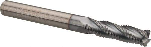Accupro - 5/16" Diam, Fine Pitch, 1-1/8" LOC, 4 Flute Solid Carbide Roughing Square End Mill - TiCN Finish, 3" OAL, 5/16" Shank Diam, Single End, Centercutting, 30° Helix - USA Tool & Supply