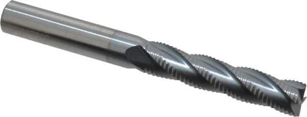 Accupro - 7/16" Diam, Fine Pitch, 2" LOC, 4 Flute Solid Carbide Roughing Square End Mill - TiCN Finish, 4" OAL, 7/16" Shank Diam, Single End, Centercutting, 30° Helix - USA Tool & Supply