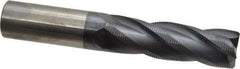 Accupro - 1" Diam, Fine Pitch, 3-1/4" LOC, 4 Flute Solid Carbide Roughing Square End Mill - AlTiN Finish, 6" OAL, 1" Shank Diam, Single End, Centercutting, 30° Helix - USA Tool & Supply