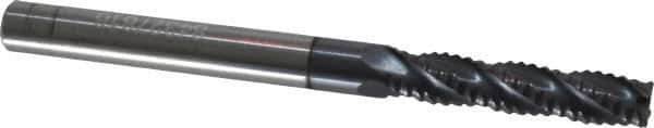 Accupro - 1/4" Diam, Fine Pitch, 1-1/8" LOC, 4 Flute Solid Carbide Roughing Square End Mill - AlTiN Finish, 3" OAL, 1/4" Shank Diam, Single End, Centercutting, 30° Helix - USA Tool & Supply