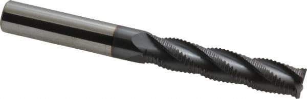 Accupro - 7/16" Diam, Fine Pitch, 2" LOC, 4 Flute Solid Carbide Roughing Square End Mill - AlTiN Finish, 4" OAL, 7/16" Shank Diam, Single End, Centercutting, 30° Helix - USA Tool & Supply