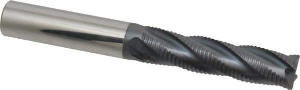 Accupro - 1/2" Diam, Fine Pitch, 2" LOC, 4 Flute Solid Carbide Roughing Square End Mill - AlTiN Finish, 4" OAL, 1/2" Shank Diam, Single End, Centercutting, 30° Helix - USA Tool & Supply