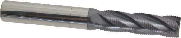 Accupro - 5/8" Diam, Fine Pitch, 2-1/4" LOC, 4 Flute Solid Carbide Roughing Square End Mill - AlTiN Finish, 5" OAL, 5/8" Shank Diam, Single End, Centercutting, 30° Helix - USA Tool & Supply