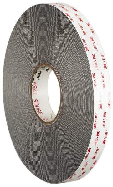 3M - 3/4" x 36 Yd Acrylic Adhesive Double Sided Tape - 45 mil Thick, Gray, Acrylic Foam Liner, Continuous Roll, Series 4941 - USA Tool & Supply